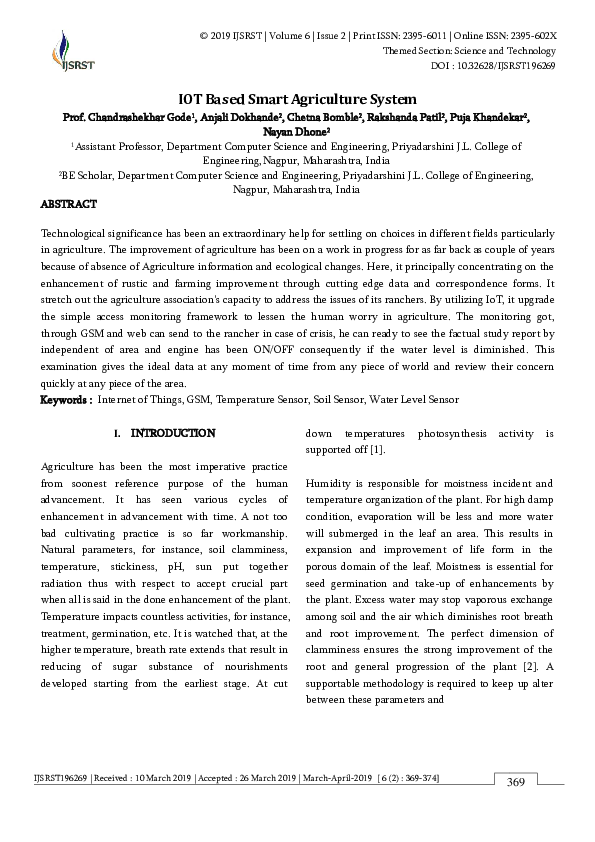 (PDF) IOT Based Smart Agriculture System