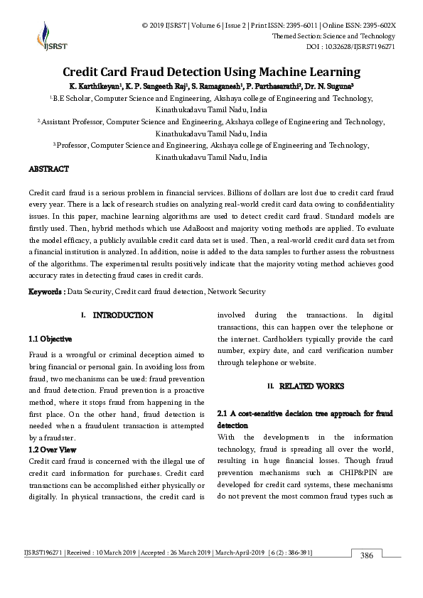 (PDF) Credit Card Fraud Detection Using Machine Learning