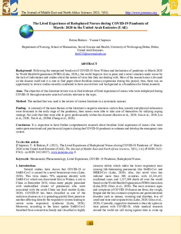 (PDF) The Lived Experience of Redeployed Nurses during COVID-19 ...