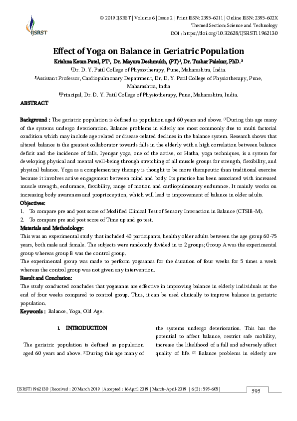 (PDF) Effect of Yoga on Balance in Geriatric Population