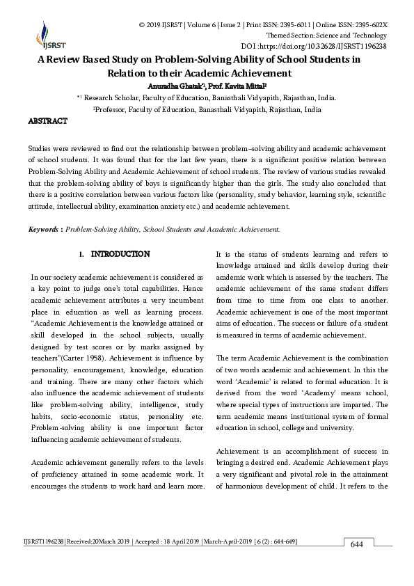 (PDF) A Review Based Study on Problem-Solving Ability of School ...