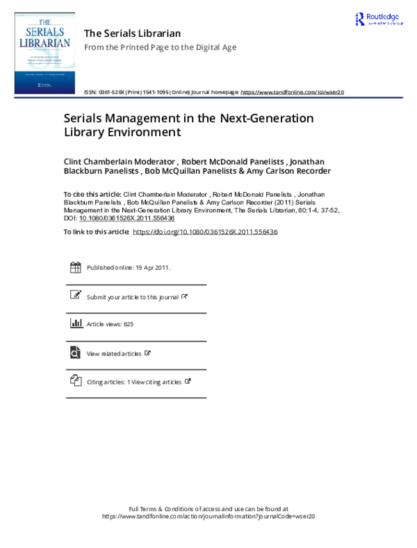 (PDF) Serials Management in the Next-Generation Library Environment