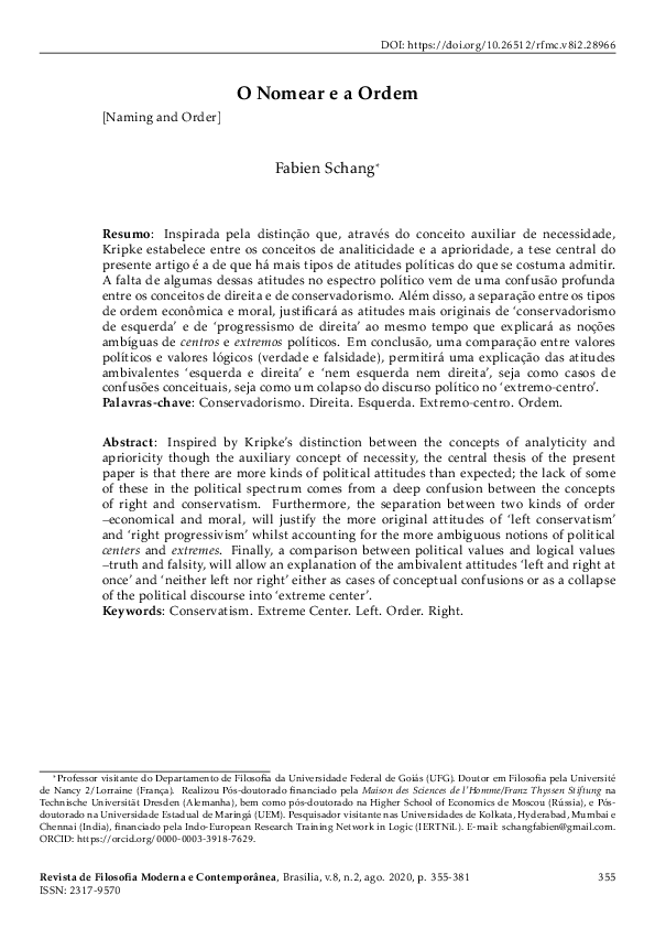 (PDF) O Nomear e a Ordem (Naming and Order)