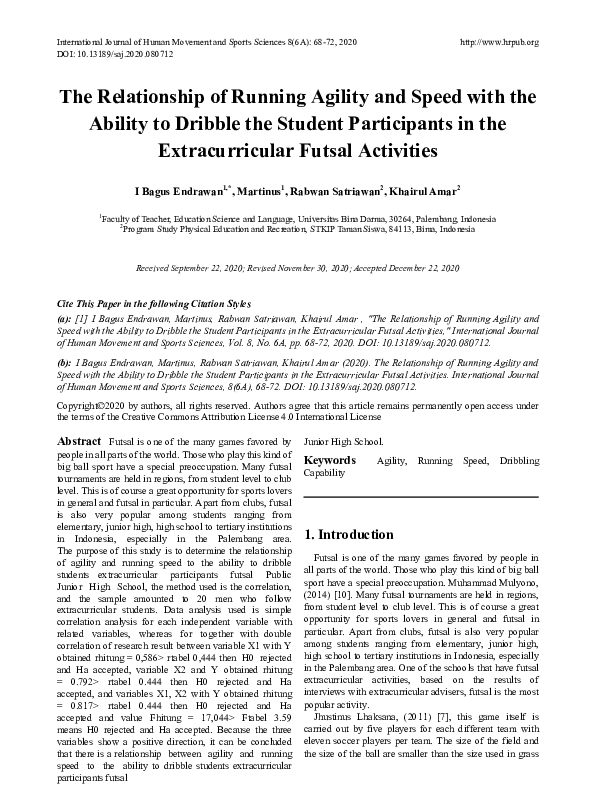 (PDF) The Relationship of Running Agility and Speed with the Ability to ...