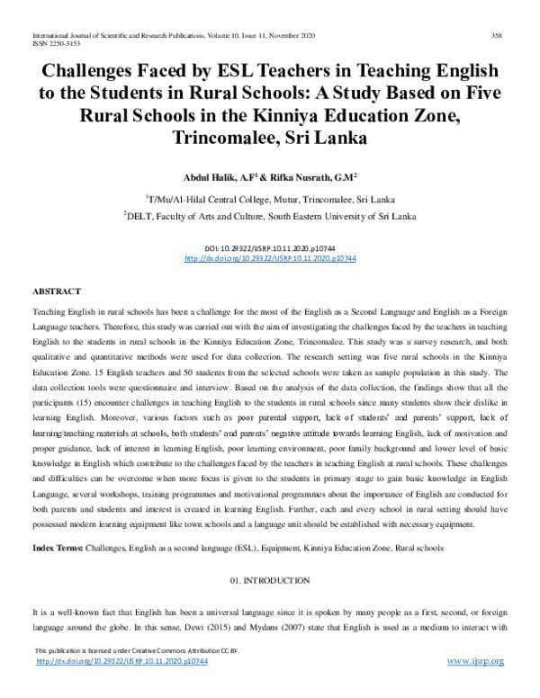 (PDF) Challenges Faced by ESL Teachers in Teaching English to the ...
