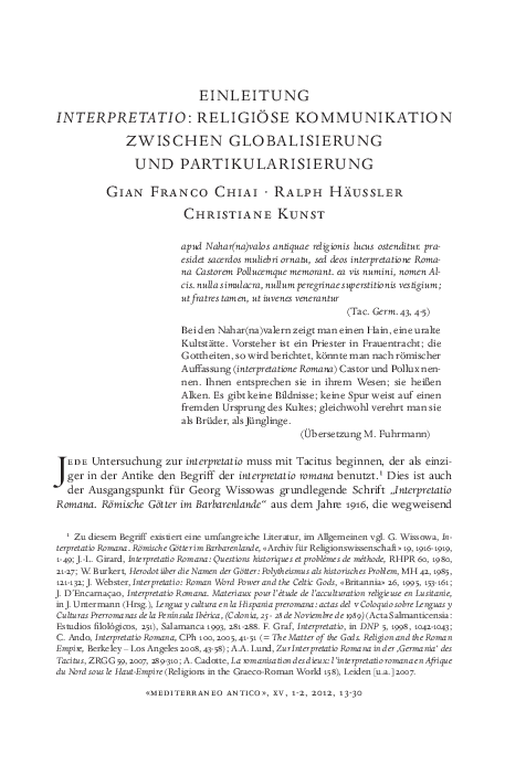 (PDF) Interpretatio Romana/Graeca/indigena. Religiöse Kommuni­kation