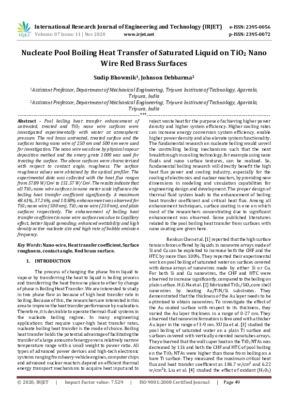 (PDF) IRJET- Nucleate Pool Boiling Heat Transfer of Saturated Liquid on ...