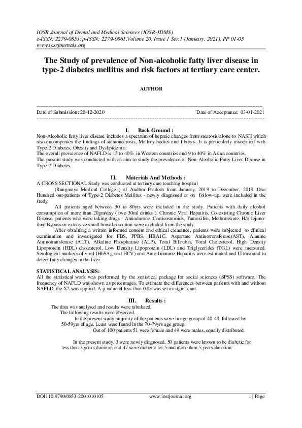 (PDF) The Study of prevalence of Non-alcoholic fatty liver disease in ...