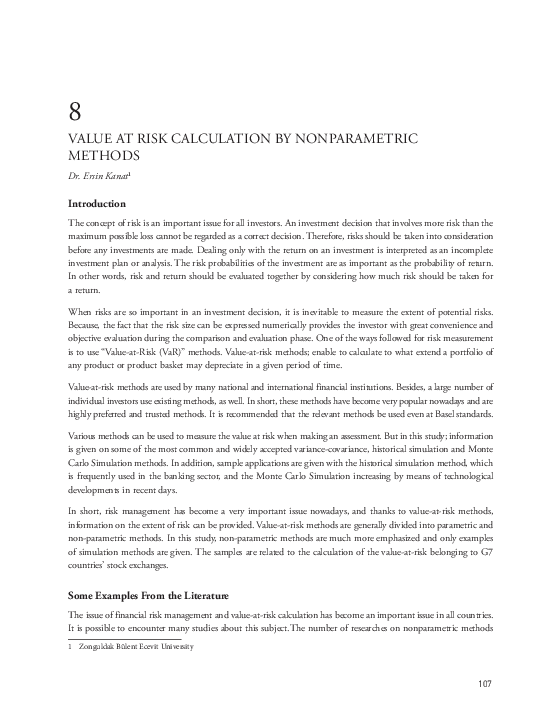 (PDF) VALUE AT RISK CALCULATION BY NONPARAMETRIC METHODS