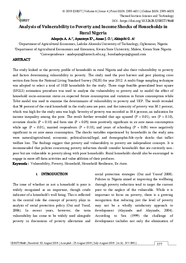 (PDF) Analysis of Vulnerability to Poverty and Income Shocks of ...