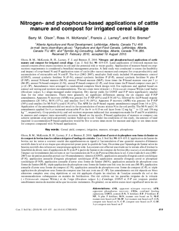 (PDF) Nitrogen- and phosphorus-based applications of cattle manure and ...