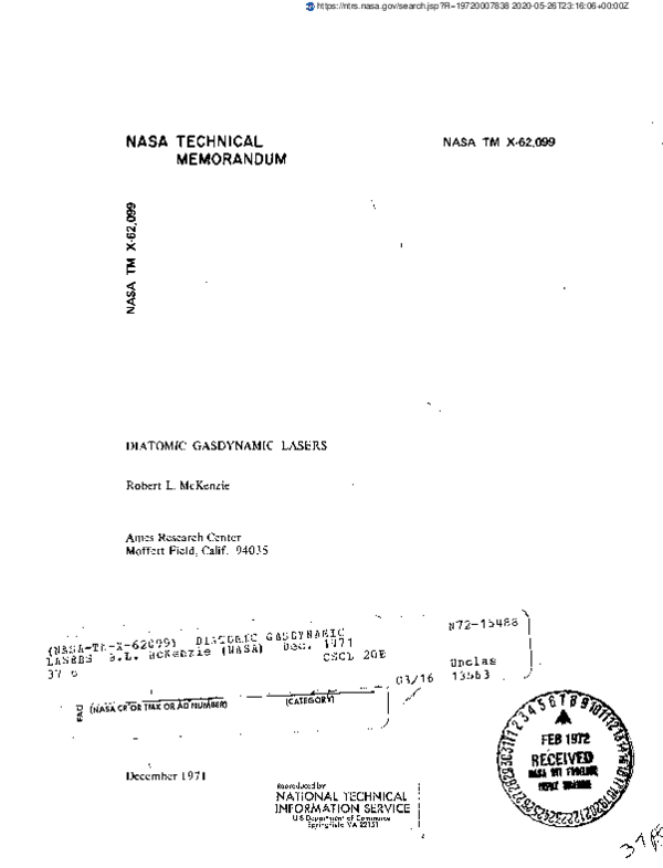 (PDF) Diatomic gas dynamic lasers Ross McKenzie Academia.edu