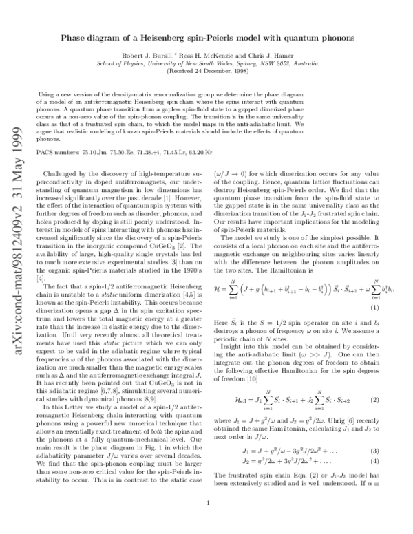 (PDF) Phase Diagram of a Heisenberg Spin-Peierls Model with Quantum Phonons