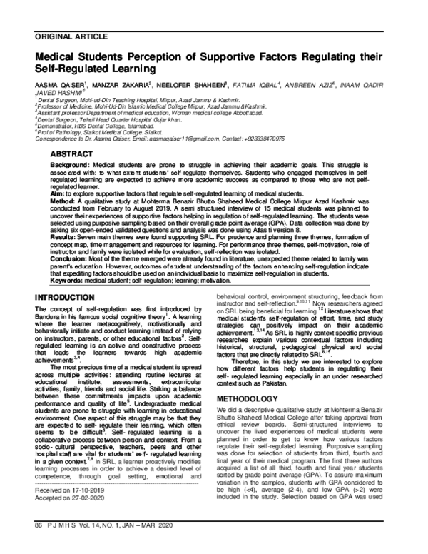 (PDF) Medical Students Perception of Supportive Factors Regulating ...