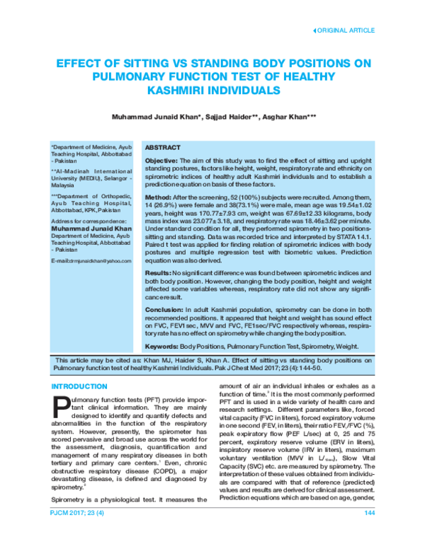 (PDF) -EFFECT OF SITTING VS STANDING BODY POSITIONS ON PULMONARY ...