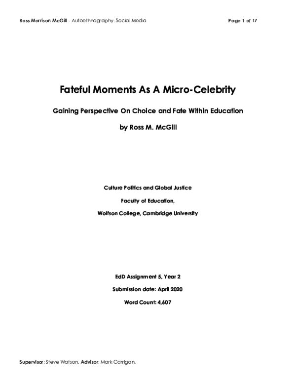 (PDF) Fateful Moments As A Micro-Celebrity Gaining Perspective On ...