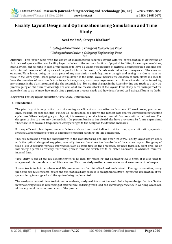 (PDF) IRJET- Facility Layout Design and Optimization using Simulation ...
