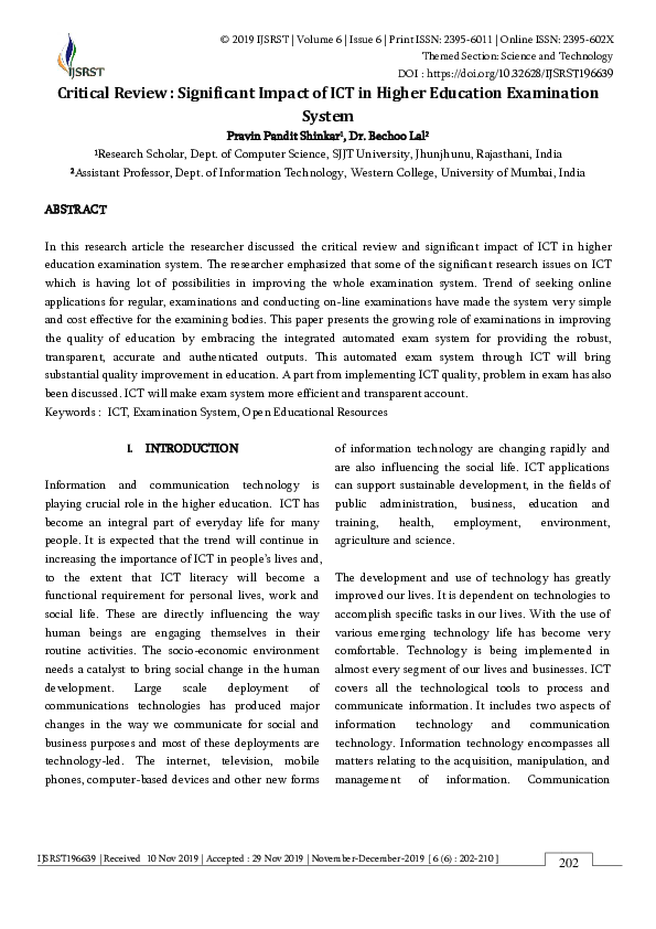 (PDF) Critical Review : Significant Impact of ICT in Higher Education ...