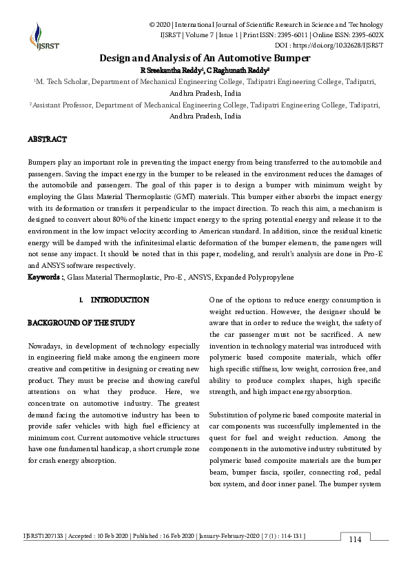 (PDF) Design and Analysis of An Automotive Bumper