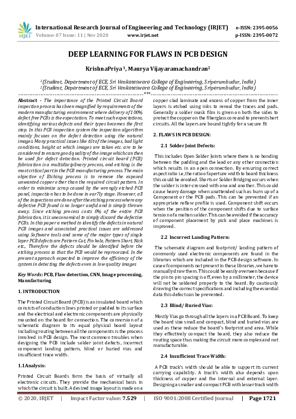 (PDF) IRJET- DEEP LEARNING FOR FLAWS IN PCB DESIGN