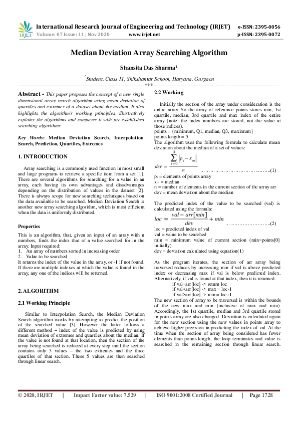 (PDF) IRJET- Median Deviation Array Searching Algorithm | IRJET Journal ...