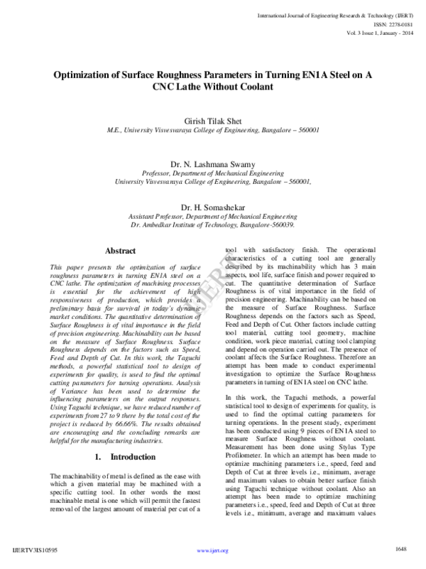 (PDF) IJERT-Optimization of Surface Roughness Parameters in Turning ...