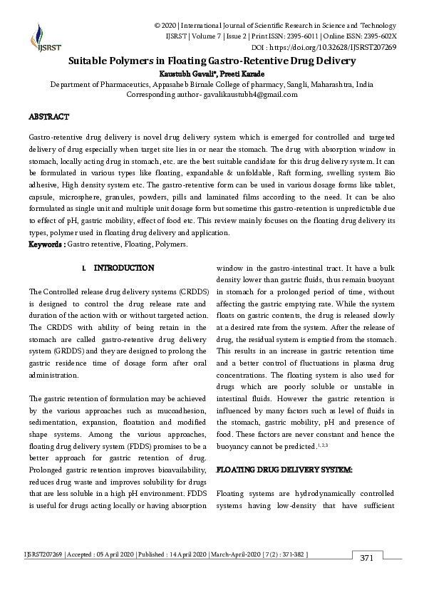 (PDF) Suitable Polymers in Floating Gastro-Retentive Drug Delivery