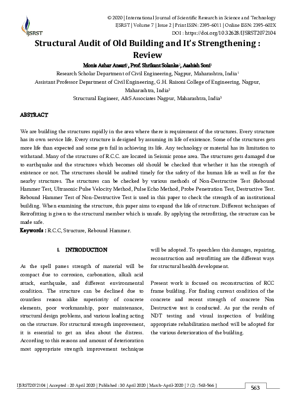 (PDF) Structural Audit of Old Building And It's Strengthening : Review
