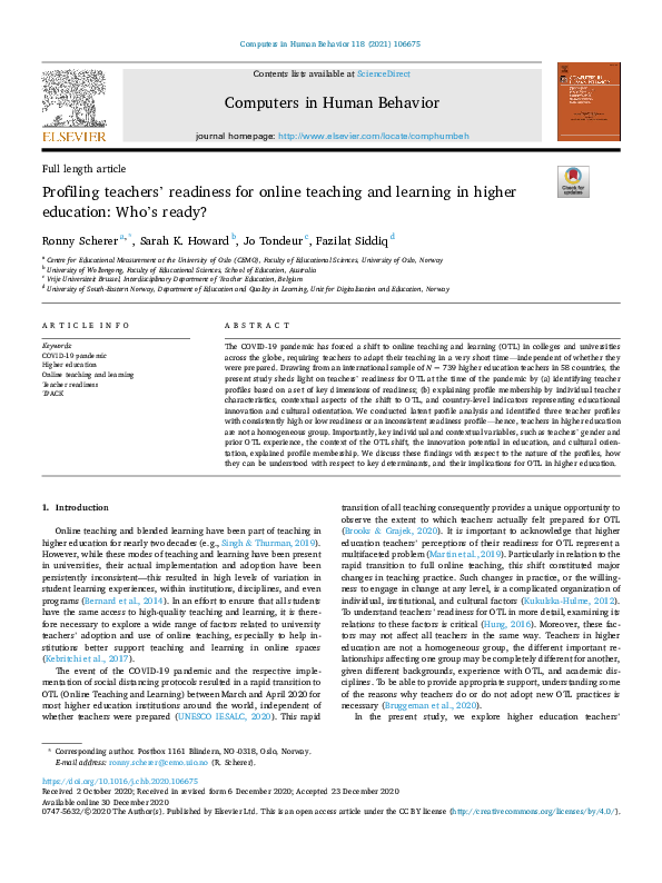 (PDF) Profiling teachers' readiness for online teaching and learning in ...