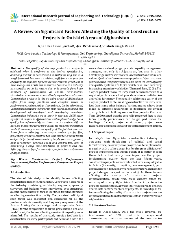 (PDF) IRJET- A Review on Significant Factors Affecting the Quality of ...