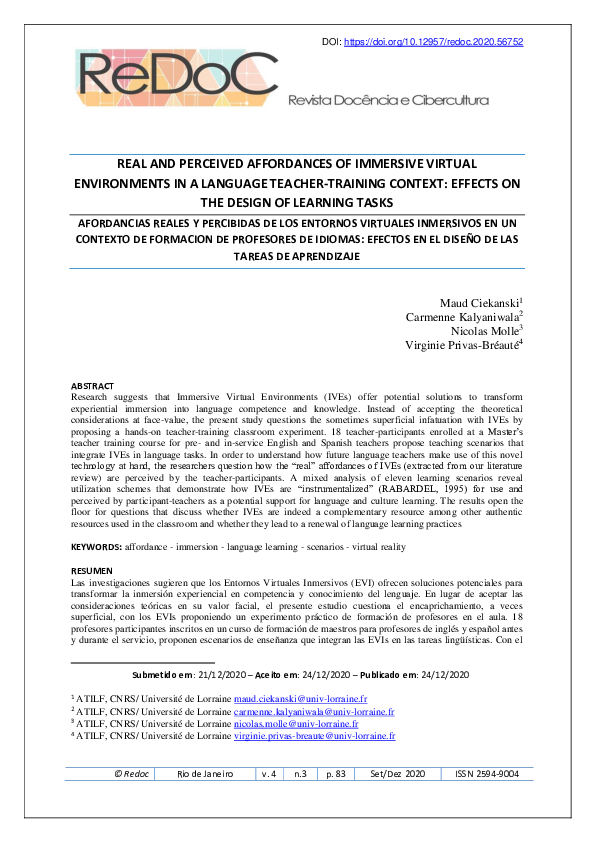 (PDF) Real and perceived affordances of immersive virtual environments ...