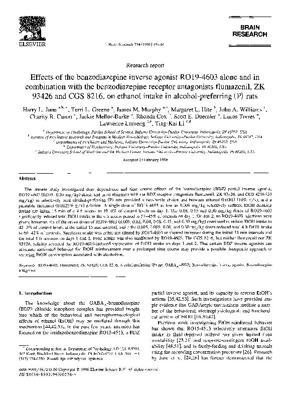 (PDF) Effects of the benzodiazepine inverse agonist RO19-4603 alone and ...