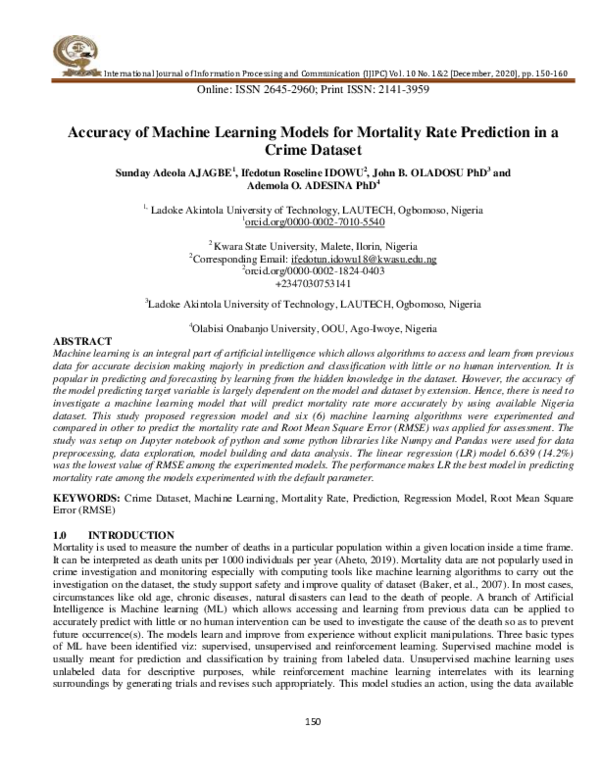(PDF) Accuracy of Machine Learning Models for Mortality Rate Prediction ...