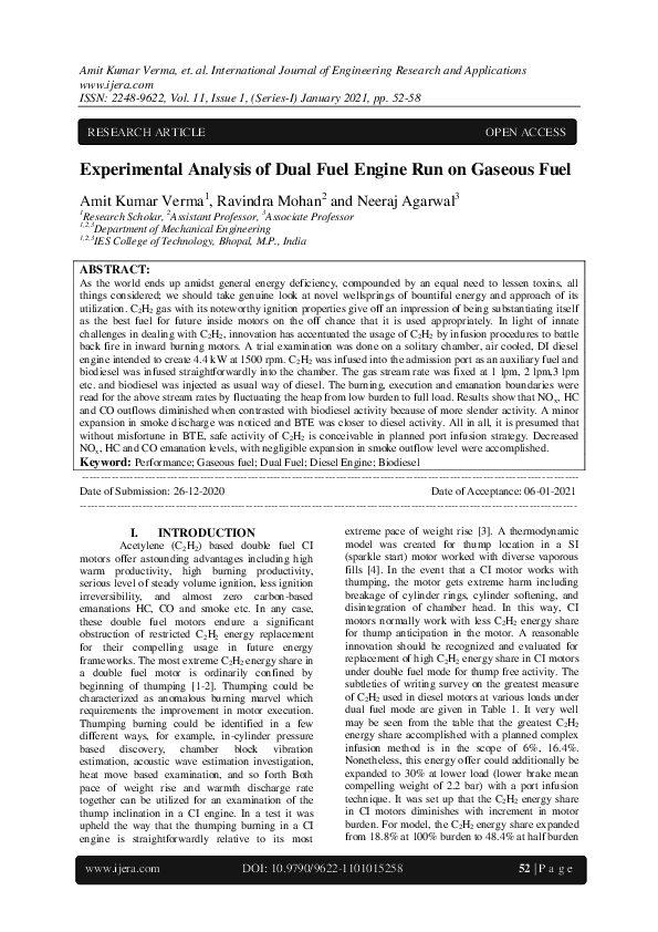 (PDF) Experimental Analysis of Dual Fuel Engine Run on Gaseous Fuel