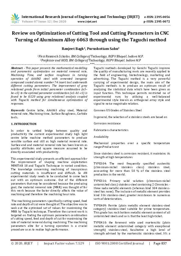 (PDF) IRJET- Review on Optimization of Cutting Tool and Cutting ...