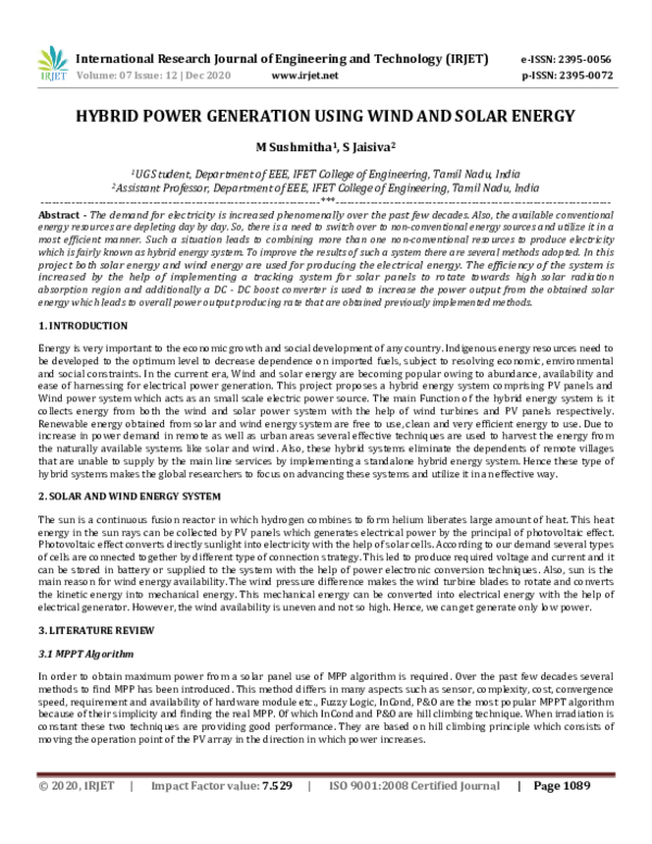 (PDF) IRJET HYBRID POWER GENERATION USING WIND AND SOLAR ENERGY