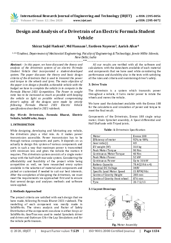 (PDF) Design and Analysis of a Drivetrain of an Electric Formula