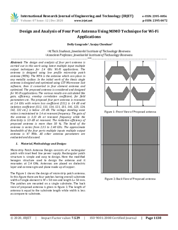 (PDF) IRJET- Design and Analysis of Four Port Antenna Using MIMO ...