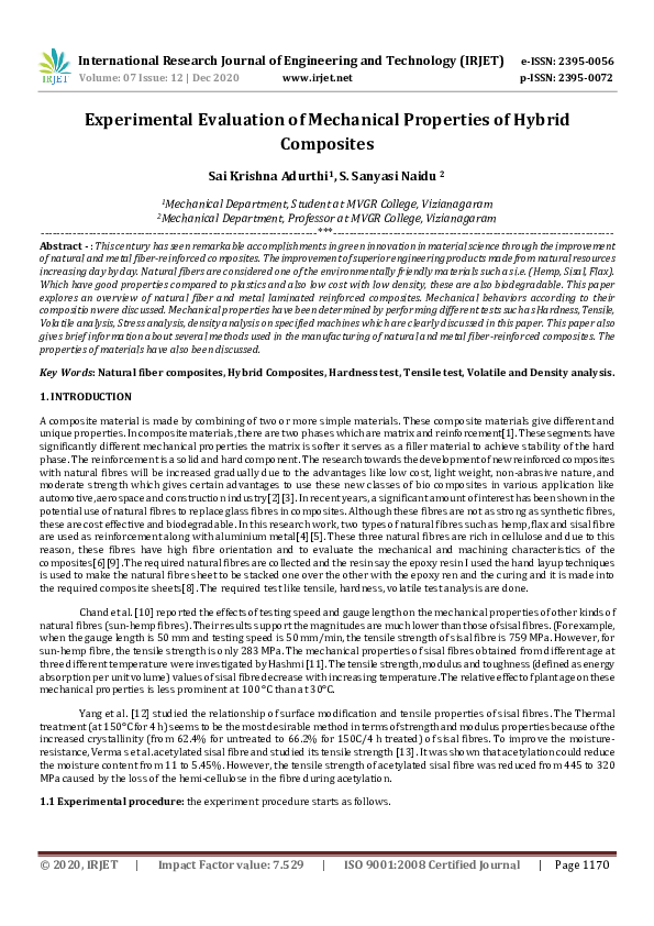 (PDF) Experimental Evaluation of Mechanical Properties of Hybrid Composites