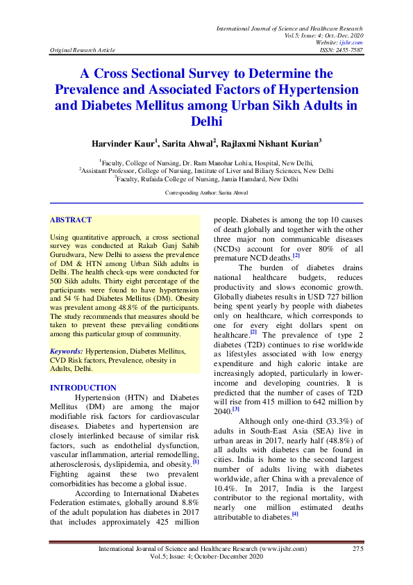(PDF) A Cross Sectional Survey to Determine the Prevalence and ...