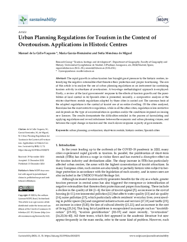 (PDF) Urban Planning Regulations for Tourism in the Context of ...