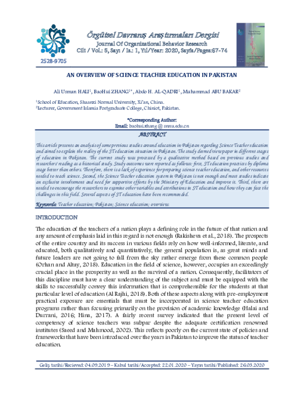 (PDF) AN OVERVIEW OF SCIENCE TEACHER EDUCATION IN PAKISTAN