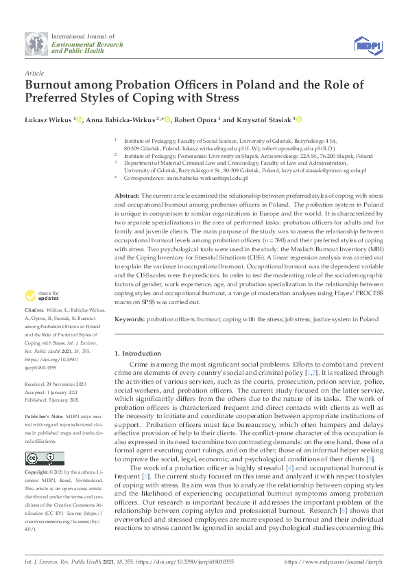 (PDF) Burnout among Probation Officers in Poland and the Role of ...
