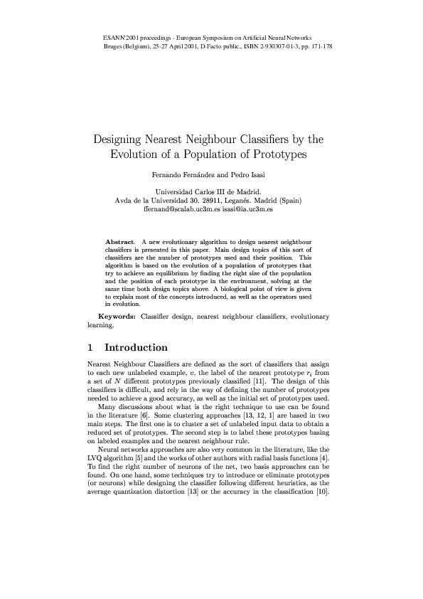 (PDF) Designing nearest neighbour classifiers by the evolution of a ...