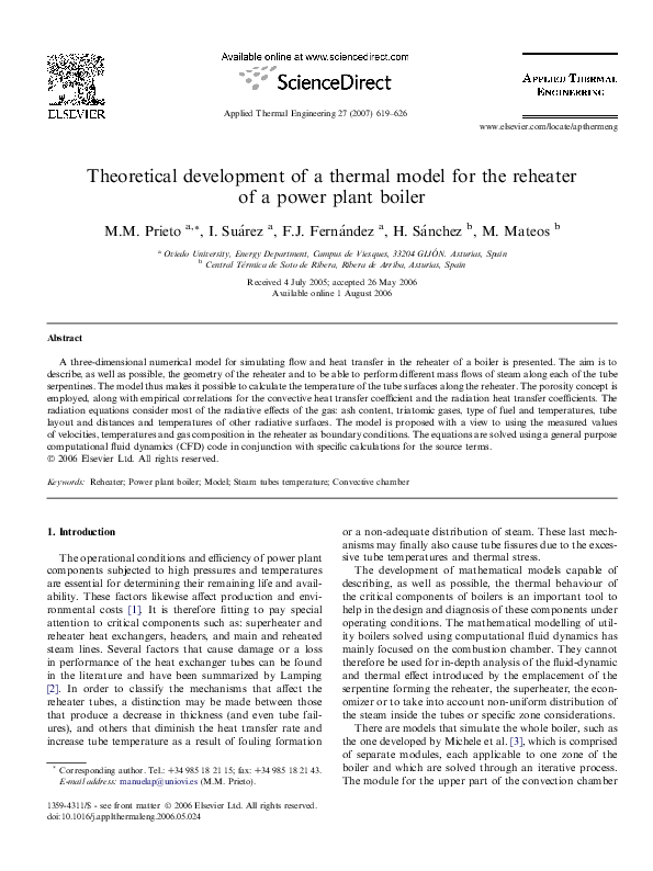 (PDF) Theoretical development of a thermal model for the reheater of a ...