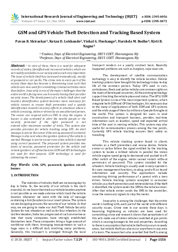 (PDF) IRJET-,GSM and GPS Vehicle Theft Detection and Tracking Based System