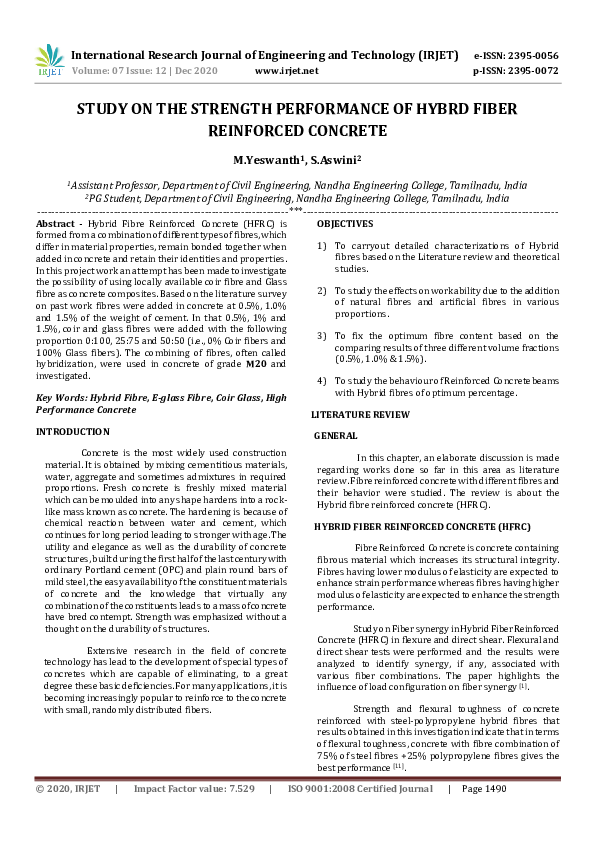 (PDF) IRJET- STUDY ON THE STRENGTH PERFORMANCE OF HYBRD FIBER ...