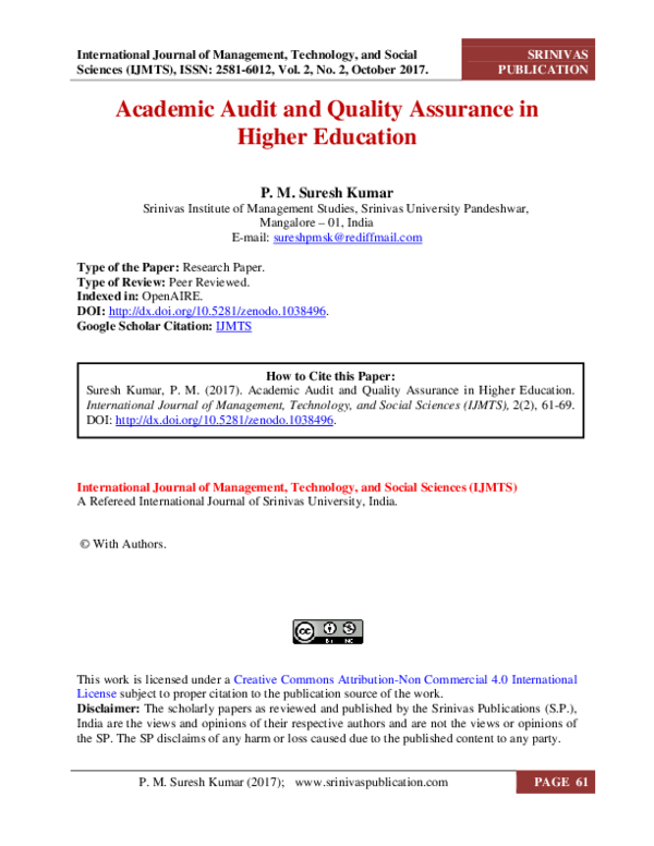(PDF) Academic Audit and Quality Assurance in Higher Education