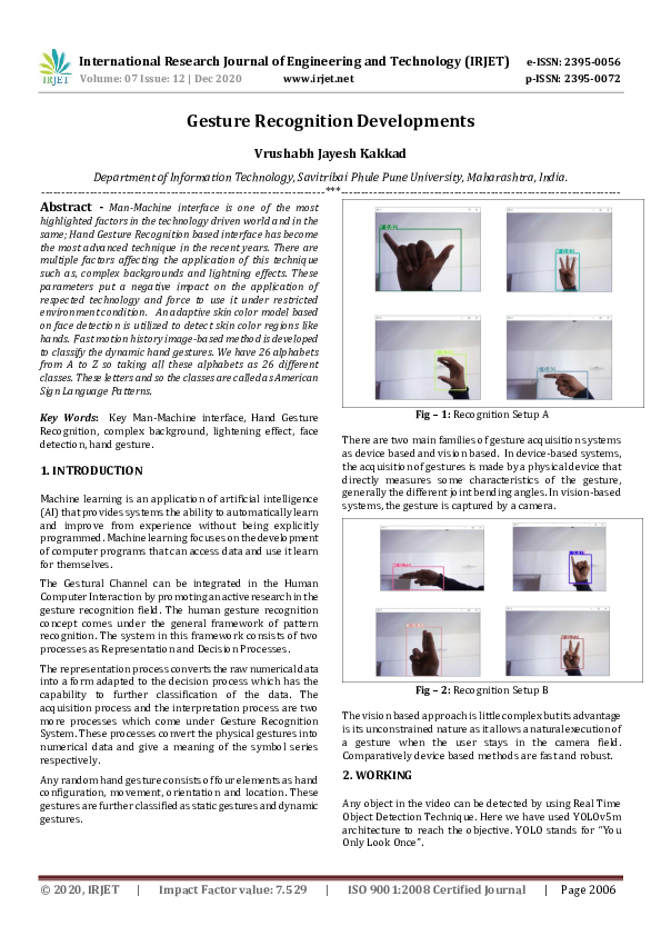 (PDF) IRJET - Gesture Recognition Developments