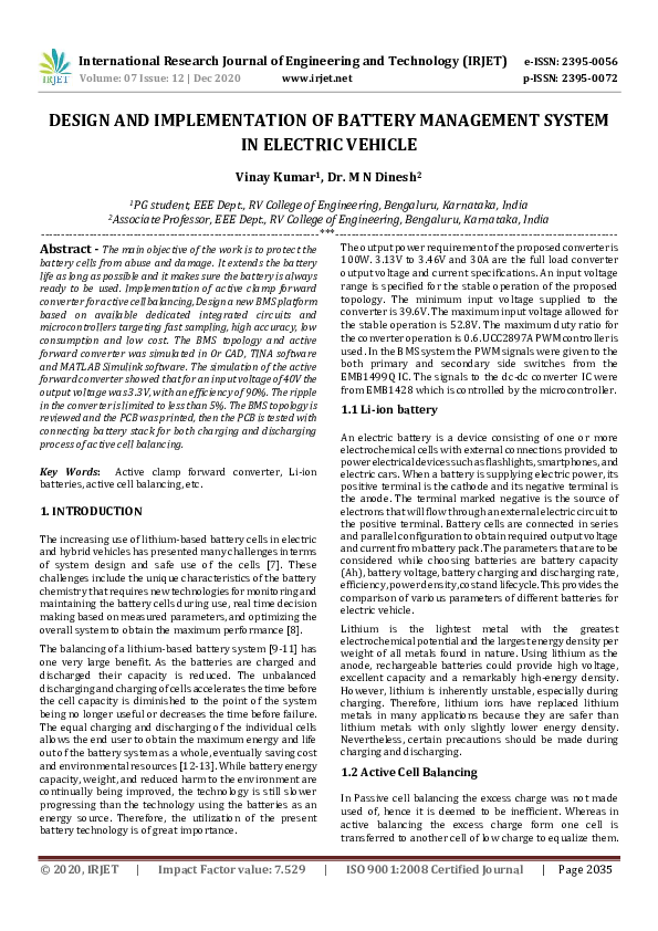 (PDF) IRJET- DESIGN AND IMPLEMENTATION OF BATTERY MANAGEMENT SYSTEM IN ...